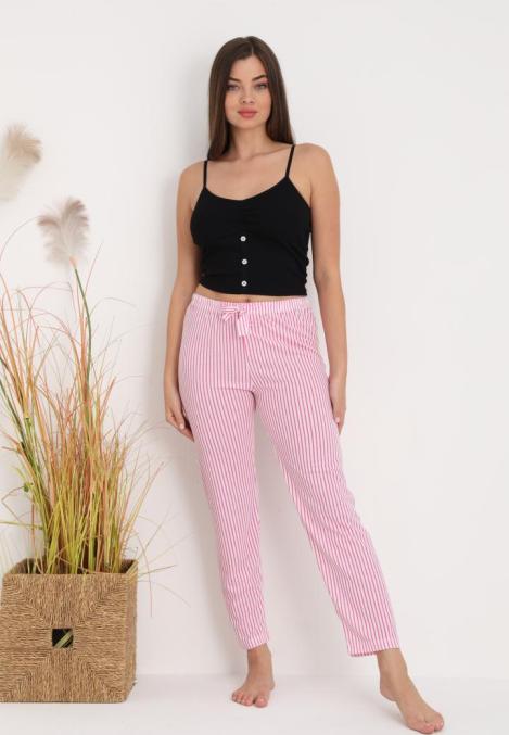 Pantaloni de Pijama Dama ,Culoare Roz cu Alb,Engros